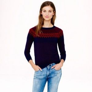 J. Crew | Merino Wool Fair Isle Holiday Sweater Navy Blue Red women’s XS